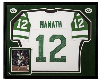 1969 New York Jets Team Signed Joe Namath Framed Mitchell & Ness Jersey  (25 Signatures)